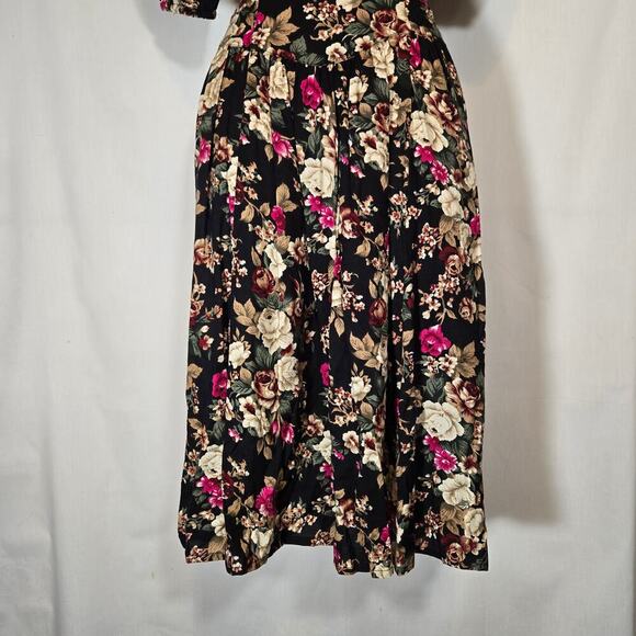 Vtg Floral Lace Bib 80s Midi Dress Shoulder Pads Modest Church 11 Medium USA - Picture 8 of 15